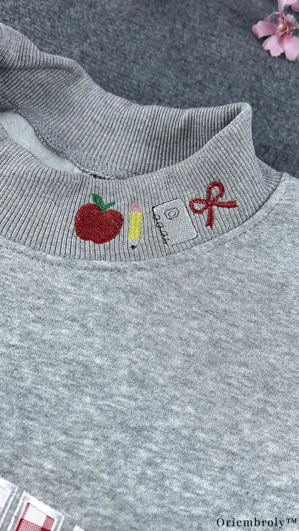 Teacher Gingham Plaid Varsity Applique Mock-Neck Sweatshirt