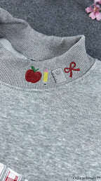 Teacher Gingham Plaid Varsity Applique Mock-Neck Sweatshirt