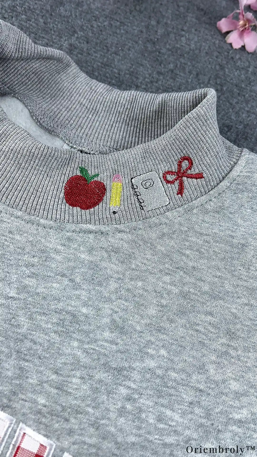 Teacher Gingham Plaid Varsity Applique Mock-Neck Sweatshirt