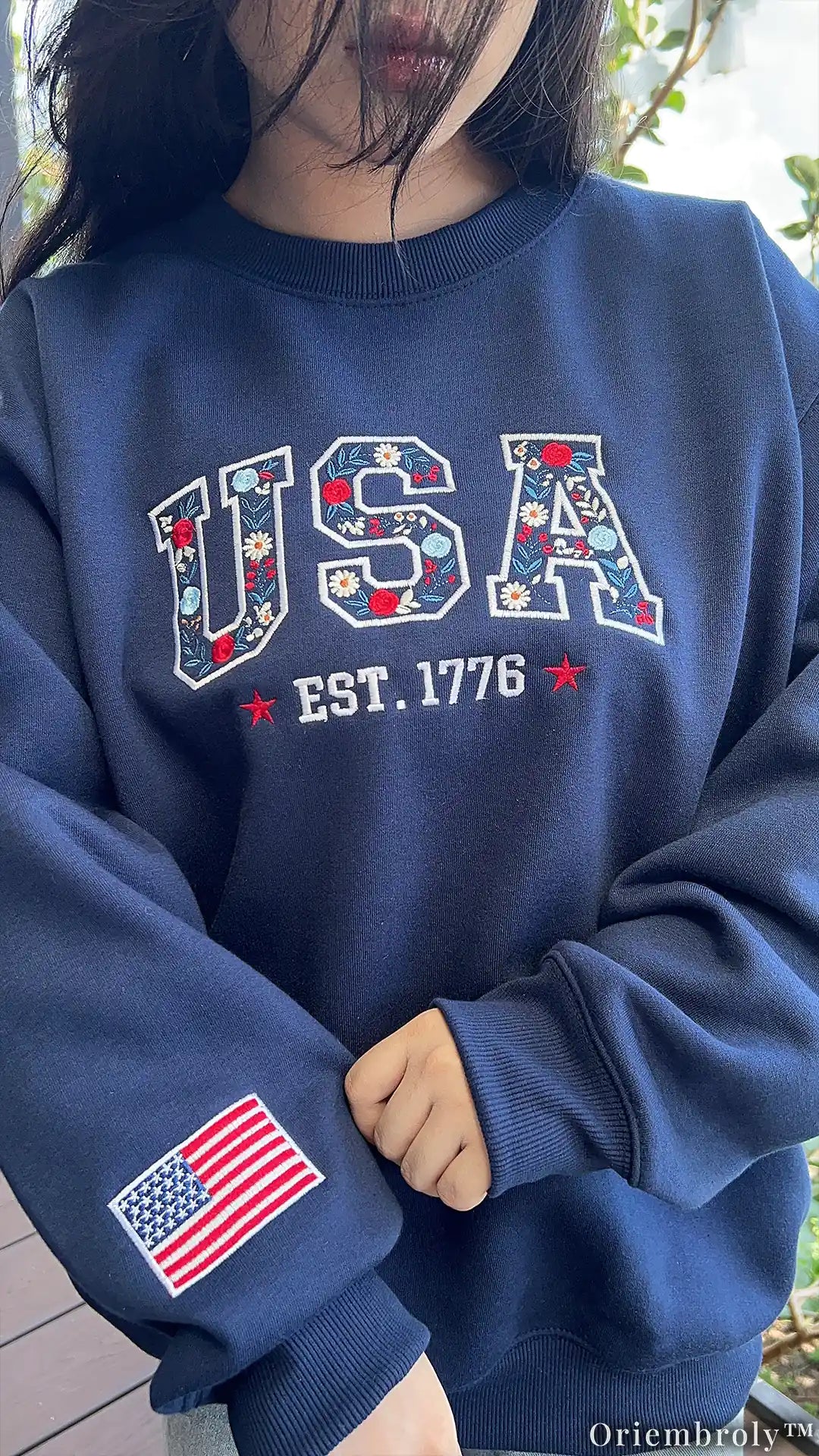 Vintage USA Floral Crewneck - Collegiate Independence Style