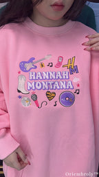 Hannah Montana Embroidered Sweatshirt – Y2K Vintage Pink Pop Star Crewneck