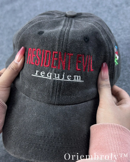 Requiem Umbrella Inspired Embroidered Vintage Washed Dad Hat – Side Embroidery Dark Minimal Statement Cap