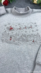 Vintage Christmas Winter Village Santa Sleigh Embroidered Mock-Neck Sweatshirt