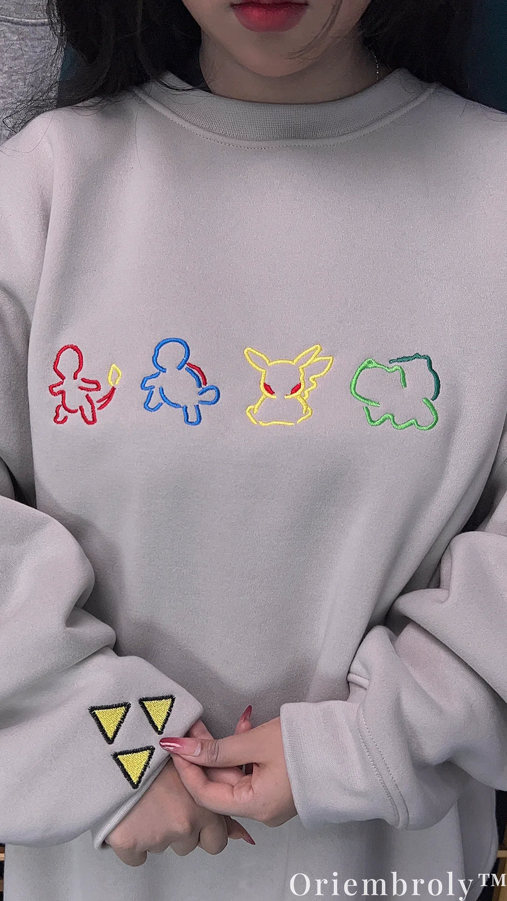 Minimalist Pokemon Kanto Starters Embroidered Sweatshirt – Pikachu Anime Cream Crewneck