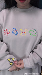 Minimalist Pokemon Kanto Starters Embroidered Sweatshirt – Pikachu Anime Cream Crewneck