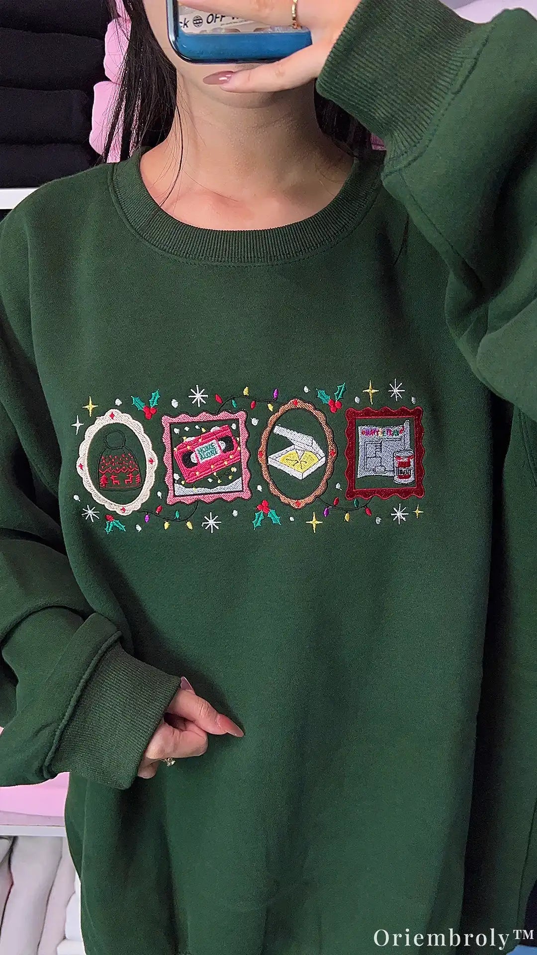 Retro Holiday Movie Night Christmas Icons Embroidered Crewneck Sweatshirt
