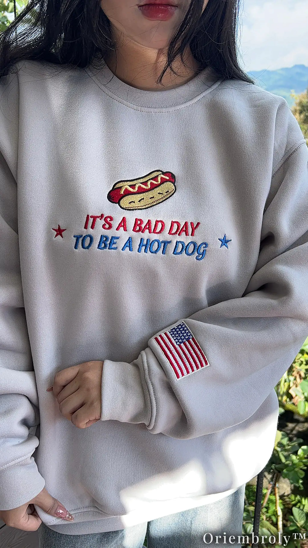 Funny Hot Dog Embroidered Sweatshirt | It's a Bad Day to Be a Hot Dog Patriotic Crewneck