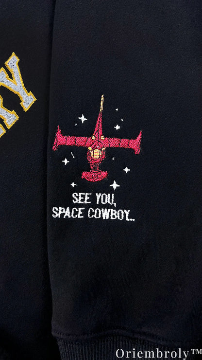 Project Hail Mary x Cowboy Bebop Embroidered Hoodie – Space Cowboy Anime Sweatshirt