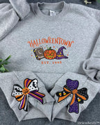 Side Bow Halloween Embroidered Sweatshirt – Vintage Witch Book Halloween Crewneck