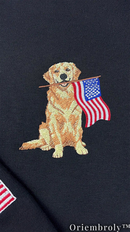 Golden Retriever American Flag Embroidered Sweatshirt – Patriotic Vintage Crewneck