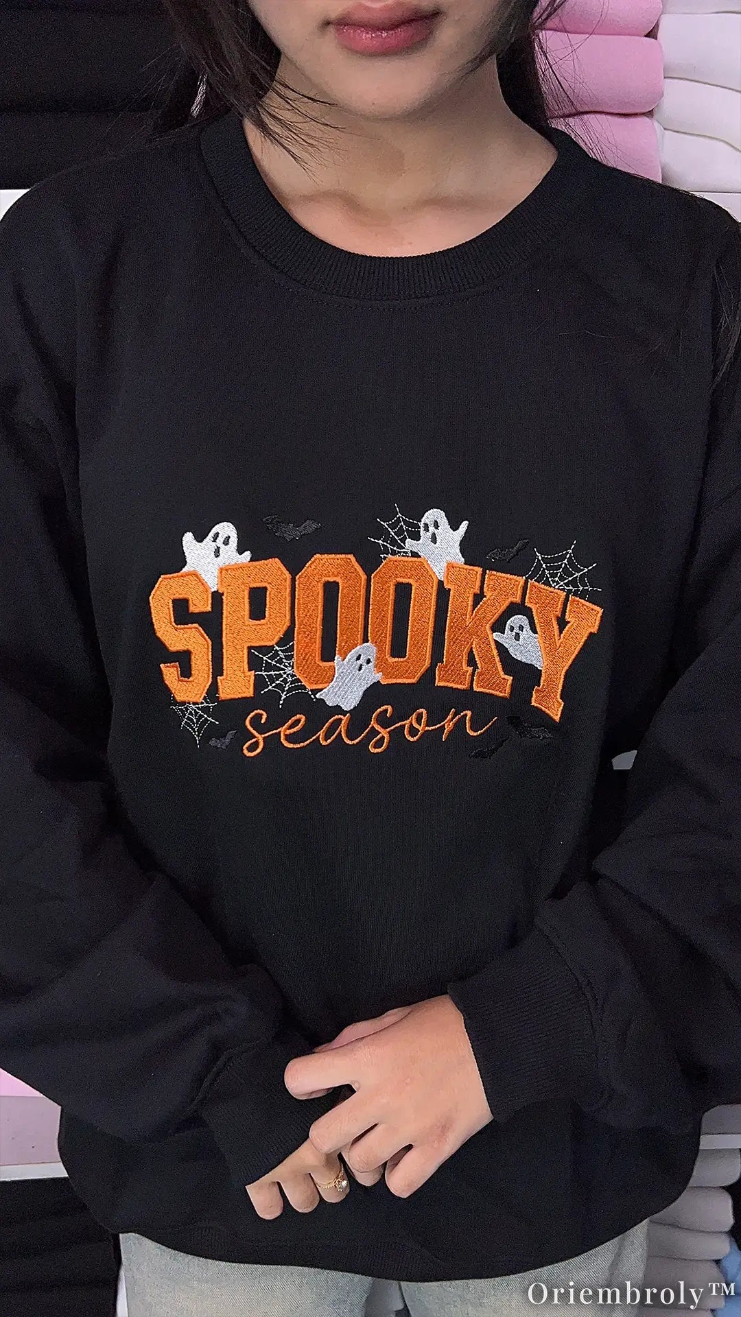 Spooky Season Embroidered Crewneck – Cute Ghost Halloween Sweatshirt