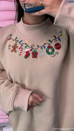Christmas Garland Holiday Icons Embroidered Mock-Neck Sweatshirt