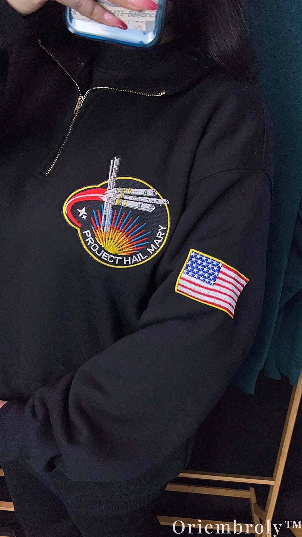 Project Hail Mary Embroidered Quarter Zip – NASA Style Mission Patch Sci-Fi Pullover
