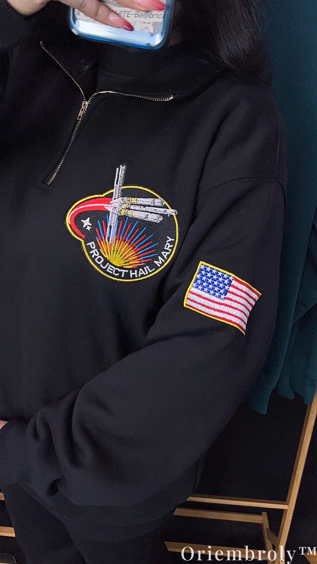 Project Hail Mary Embroidered Quarter Zip – NASA Style Mission Patch Sci-Fi Pullover