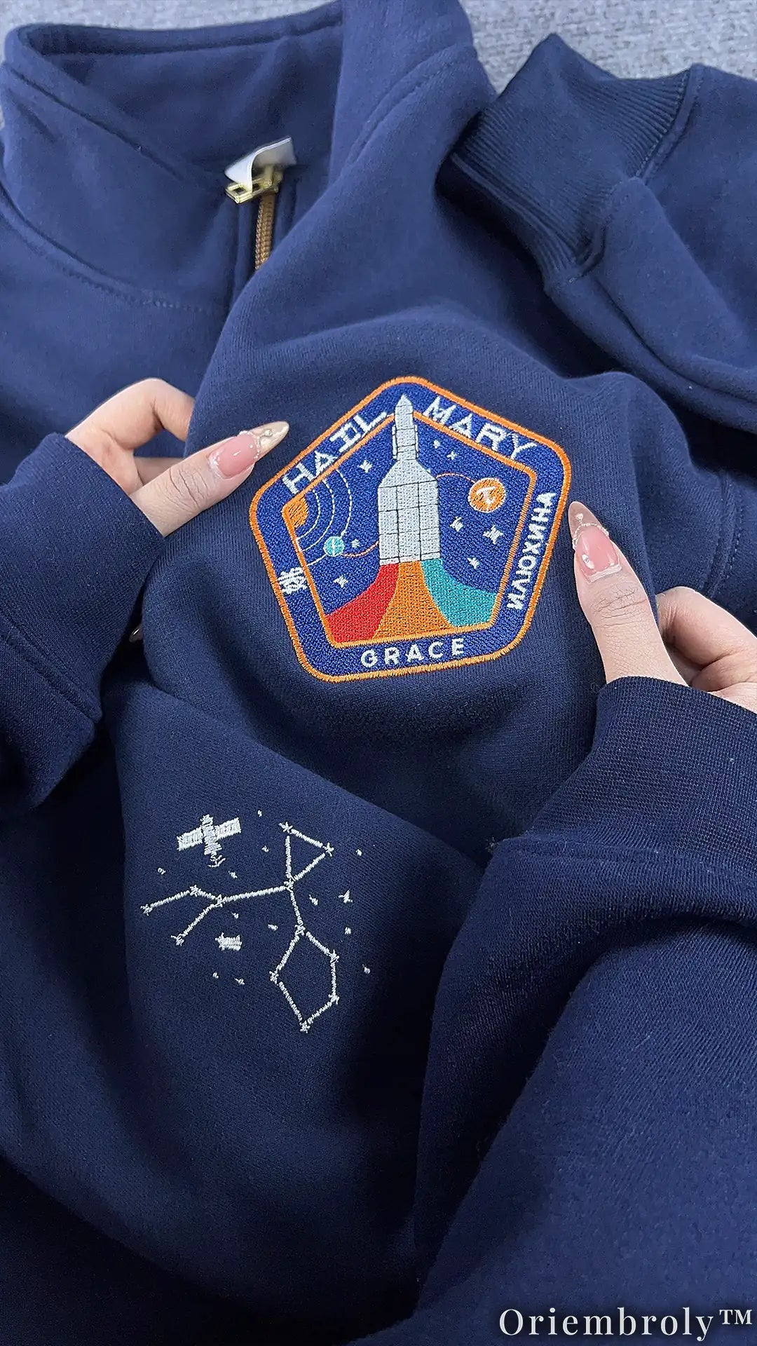 Space Mission Reader Embroidered Sweatshirt | Sci-Fi Book Lover Fleece Crewneck
