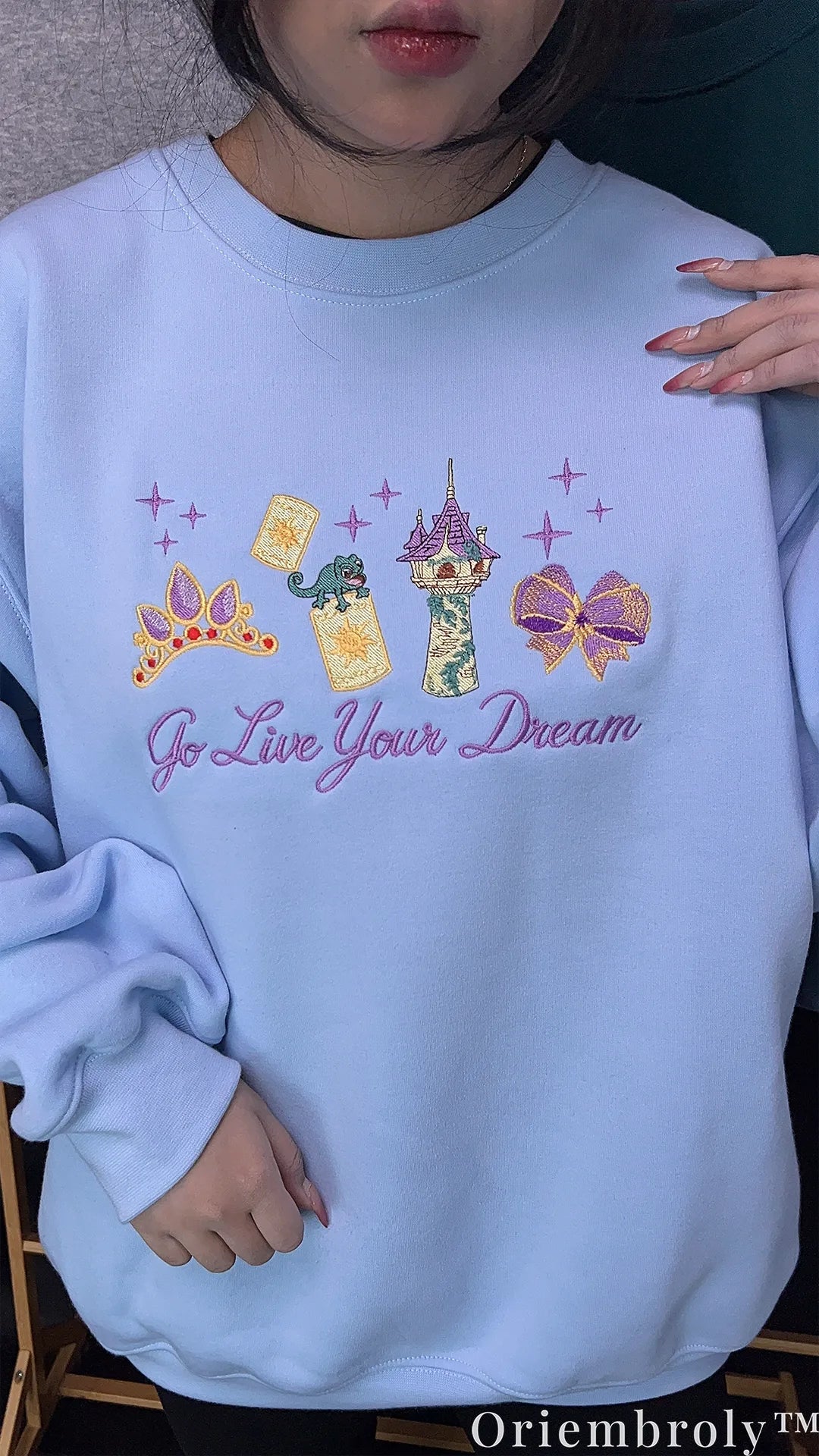 Tangled Rapunzel Embroidered Sweatshirt – Go Live Your Dream Pastel Princess Crewneck