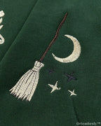 Halloween Embroidered Crewneck Sweatshirt Vintage Witch-Inspired Chest & Sleeve Design Unisex Oversized Pullover