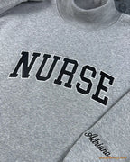 Custom Arched Varsity Collegiate Embroidered Oversized Mock Neck Sweatshirt