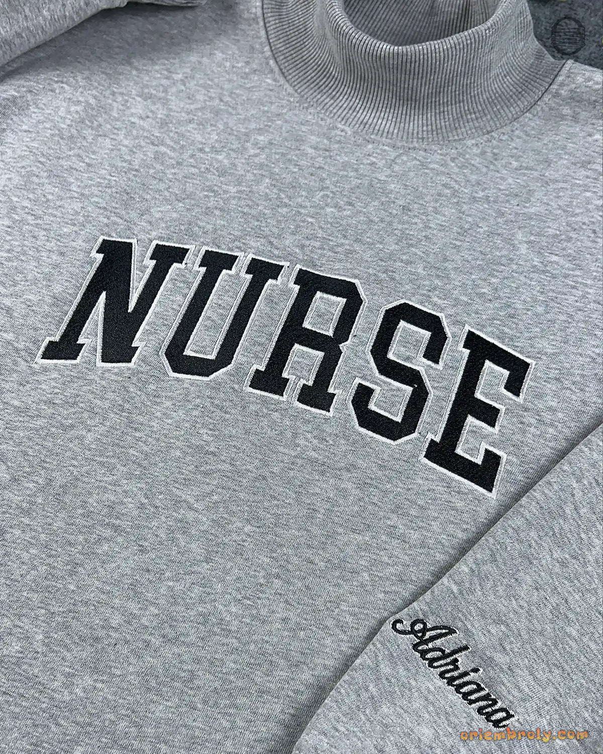 Custom Arched Varsity Collegiate Embroidered Oversized Mock Neck Sweatshirt