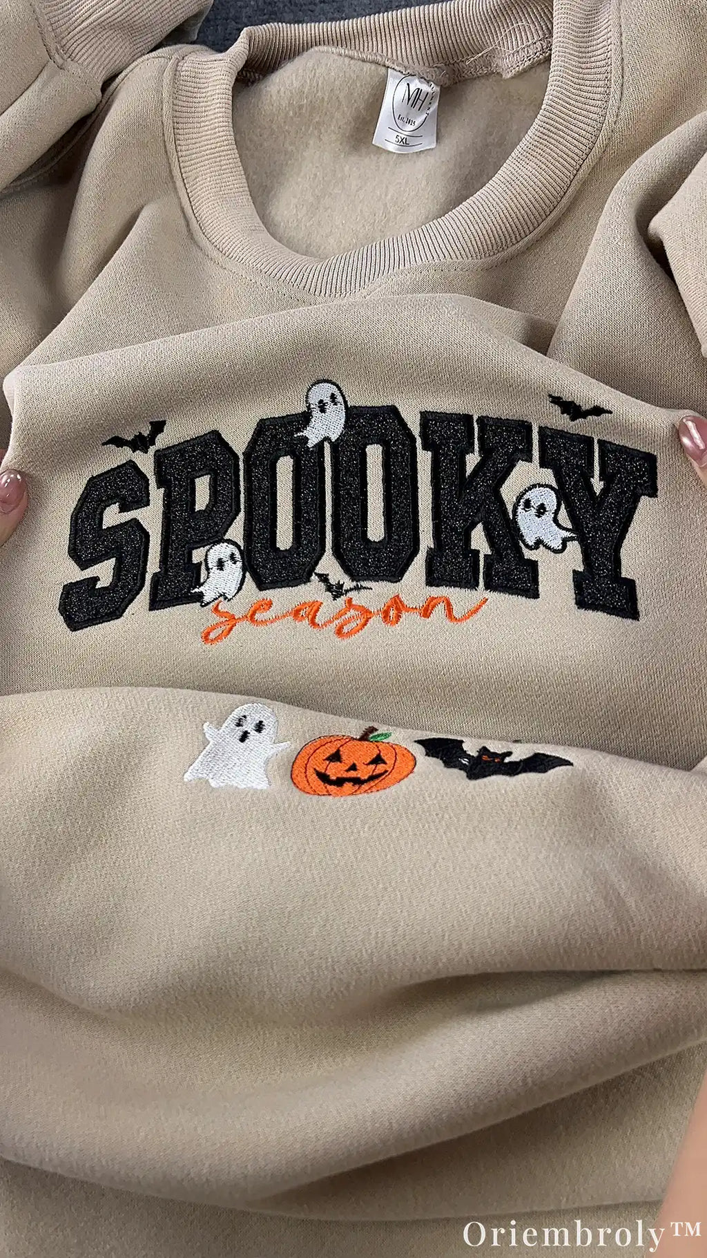 Spooky Season Embroidered Appliqué Sweatshirt – Glitter Ghost Halloween Crewneck, Cozy Fall Pullover