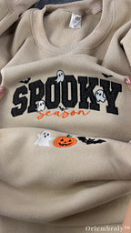 Spooky Season Embroidered Appliqué Sweatshirt – Glitter Ghost Halloween Crewneck, Cozy Fall Pullover