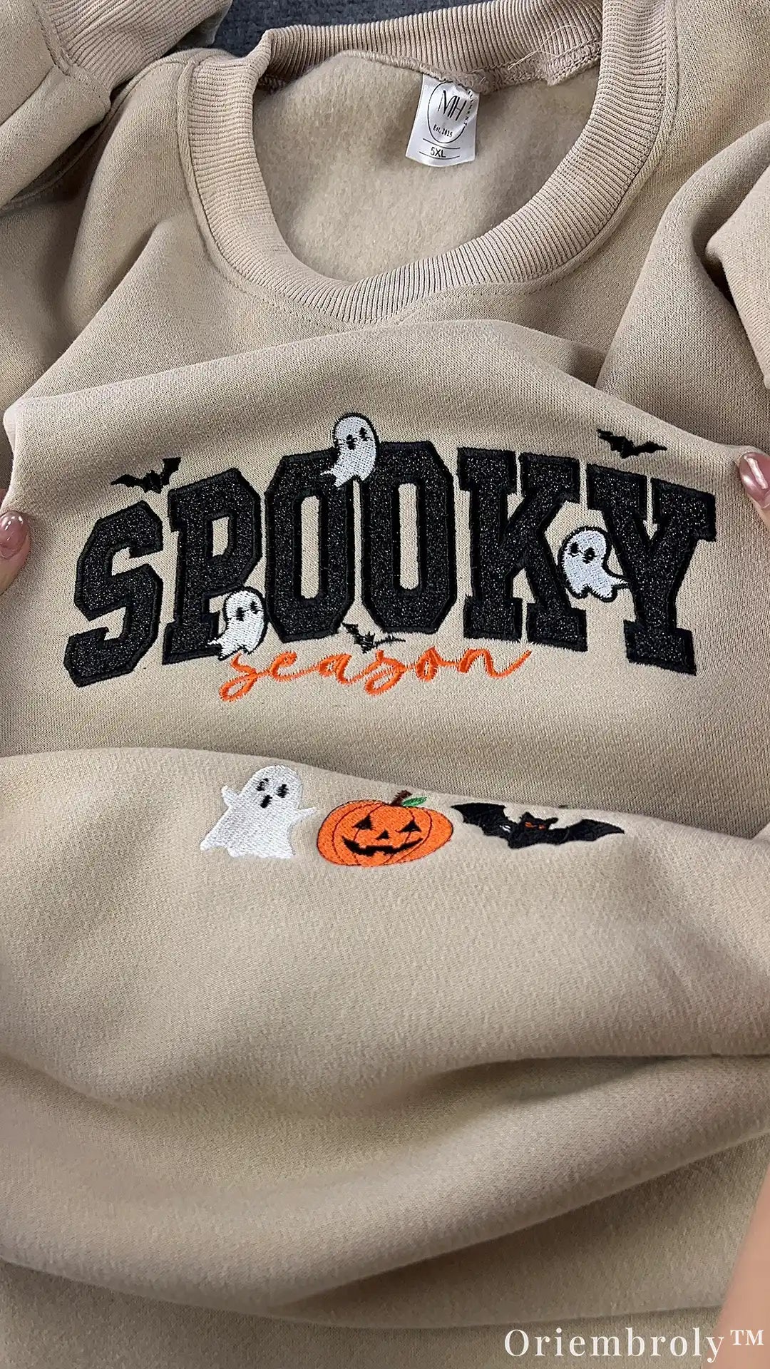 Spooky Season Embroidered Appliqué Sweatshirt – Glitter Ghost Halloween Crewneck, Cozy Fall Pullover