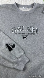 Salem Massachusetts Embroidered Sweatshirt – Witchy Varsity Fleece Crewneck, Gothic Autumn Unisex Gift