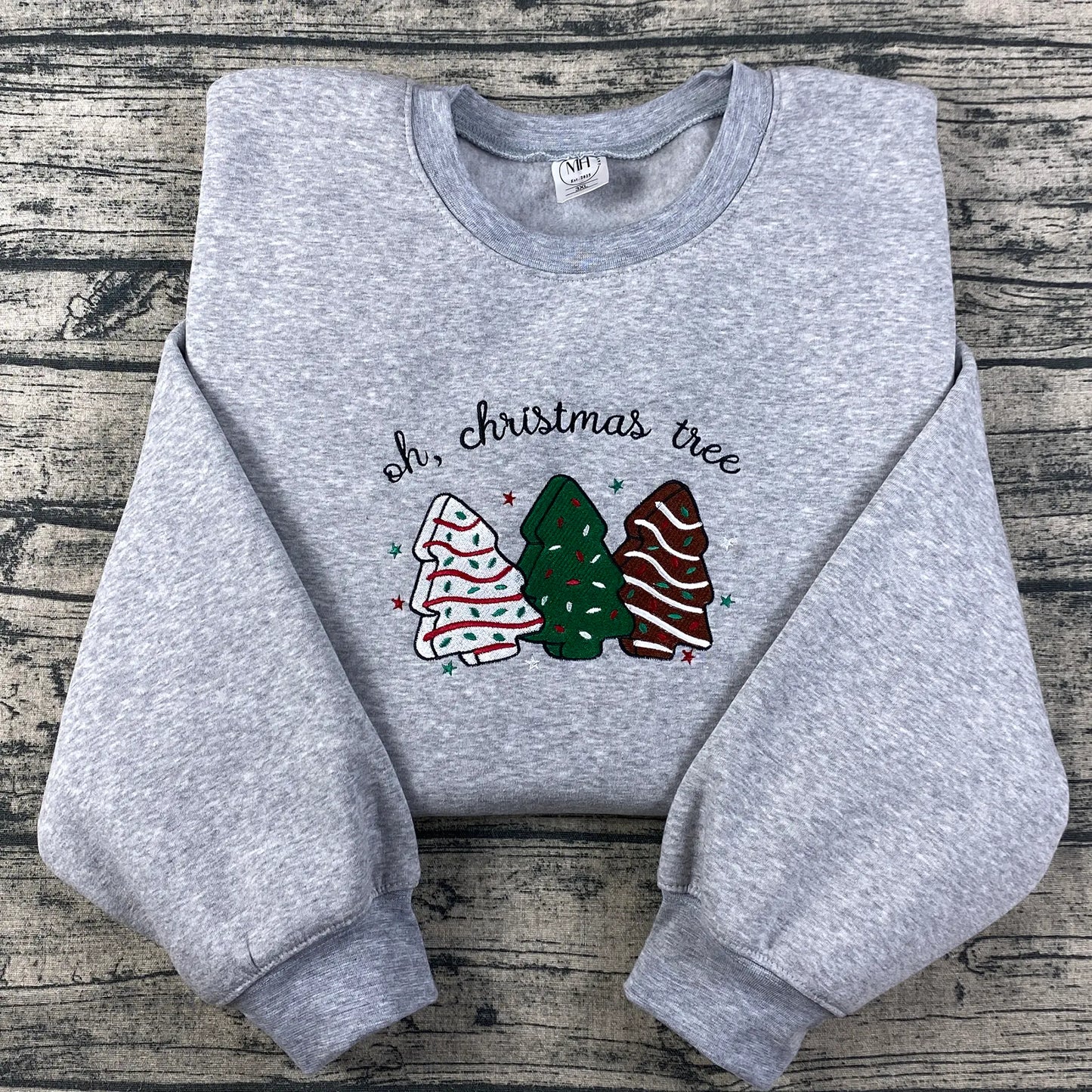 Embroidered Christmas Tree Crewneck Sweatshirt - Cozy Holiday Shirt