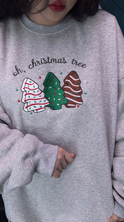 Embroidered Christmas Tree Crewneck Sweatshirt - Cozy Holiday Shirt
