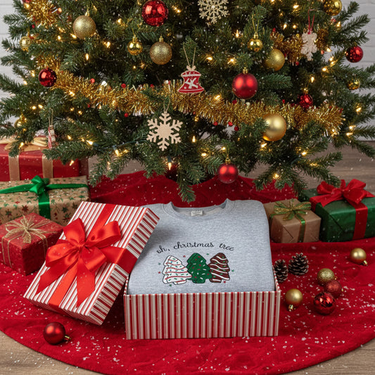 Embroidered Christmas Tree Crewneck Sweatshirt - Cozy Holiday Shirt