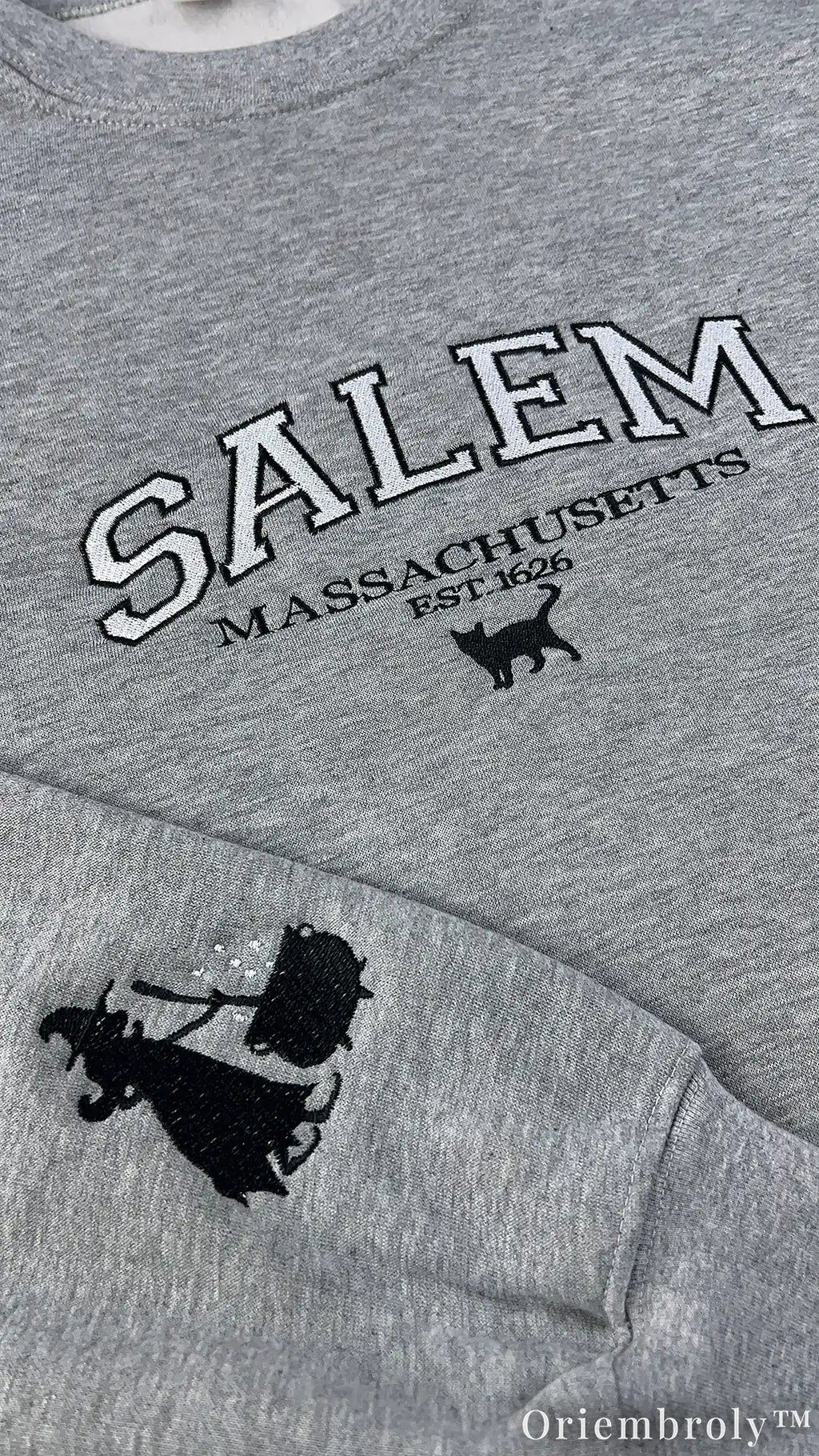 Salem Massachusetts Embroidered Sweatshirt – Witchy Varsity Fleece Crewneck, Gothic Autumn Unisex Gift