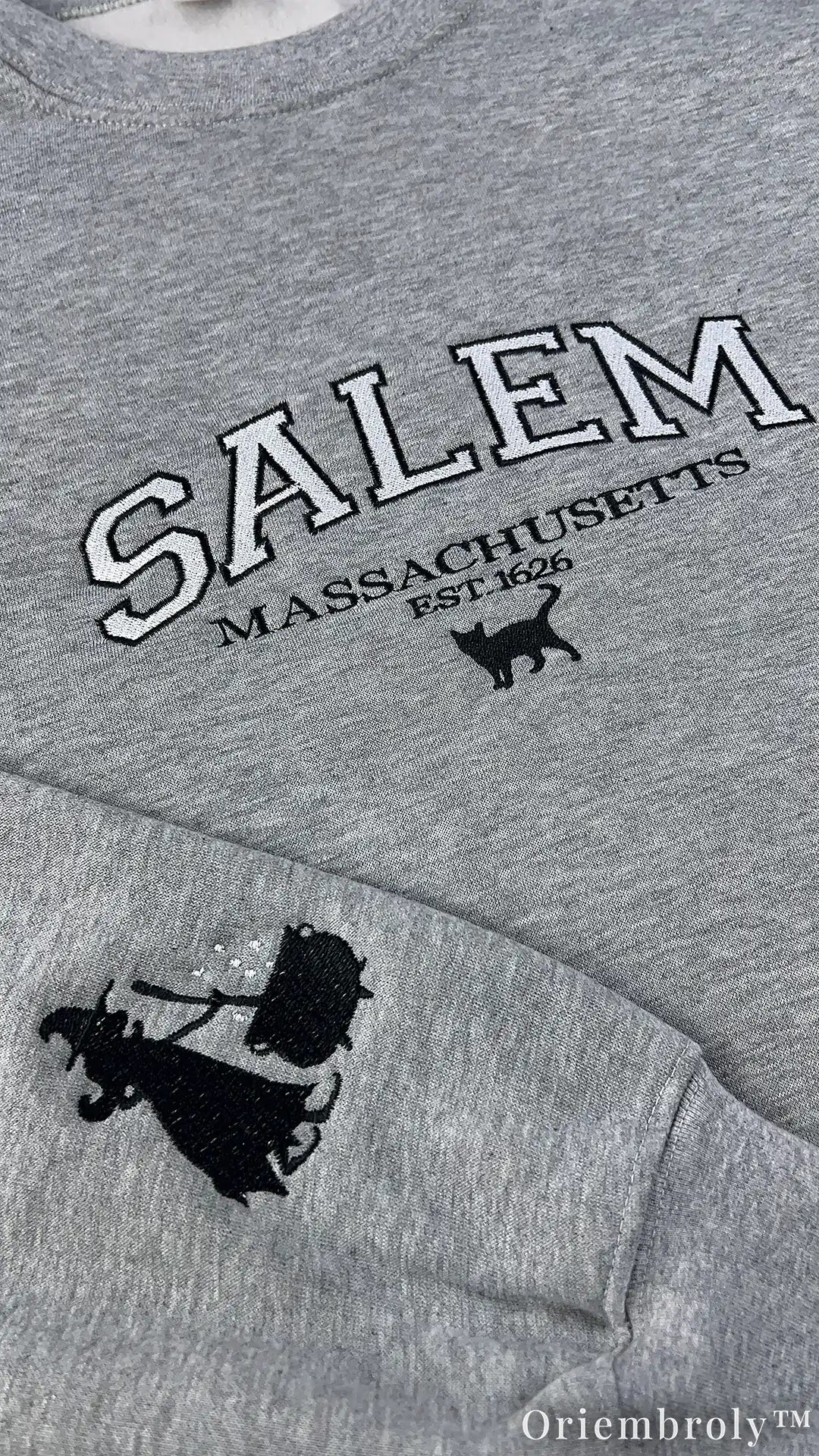 Salem Massachusetts Embroidered Sweatshirt – Witchy Varsity Fleece Crewneck, Gothic Autumn Unisex Gift