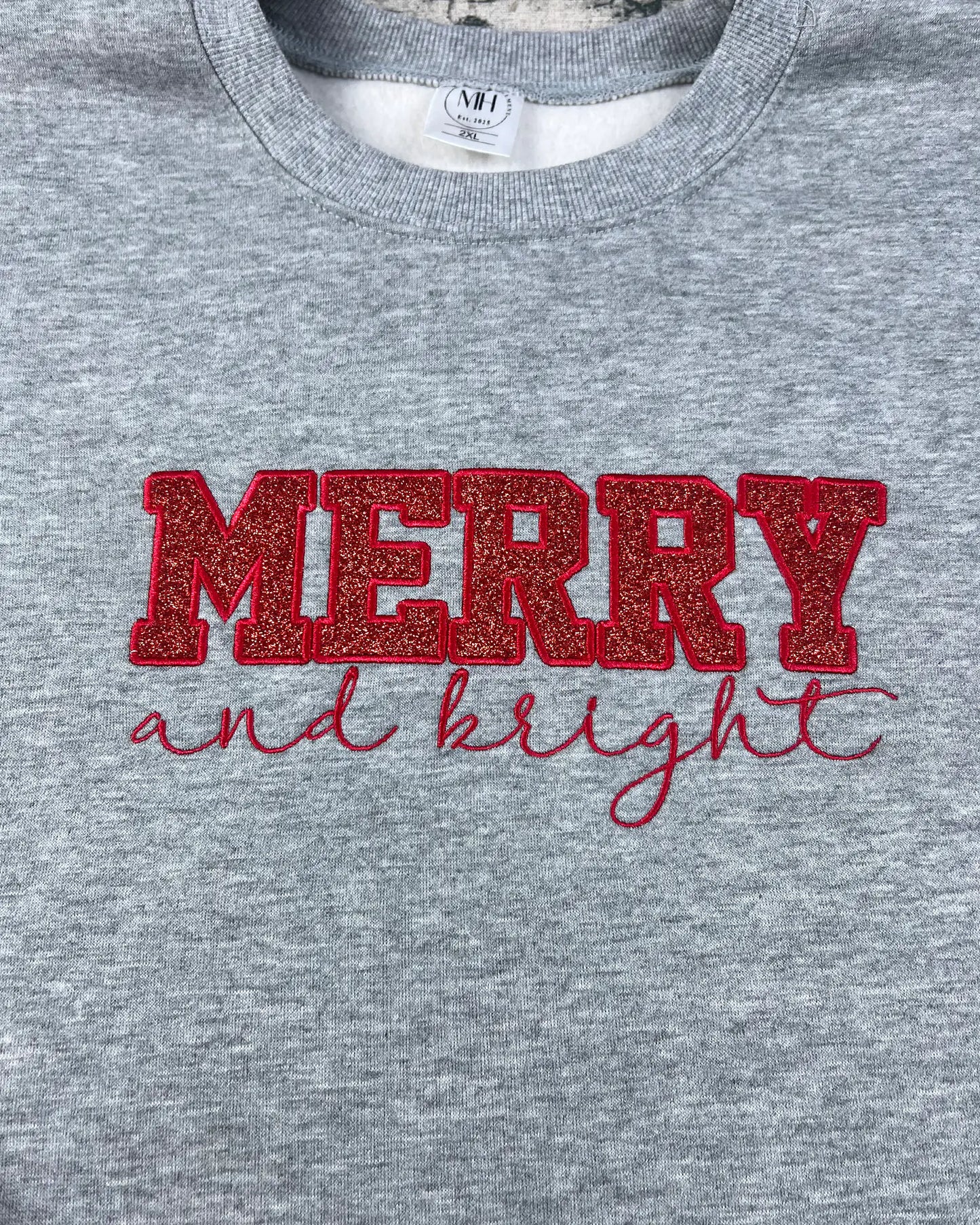 Merry and Bright Glitter Embroidered Bow Sweatshirt – Festive Holiday Sparkle Edition