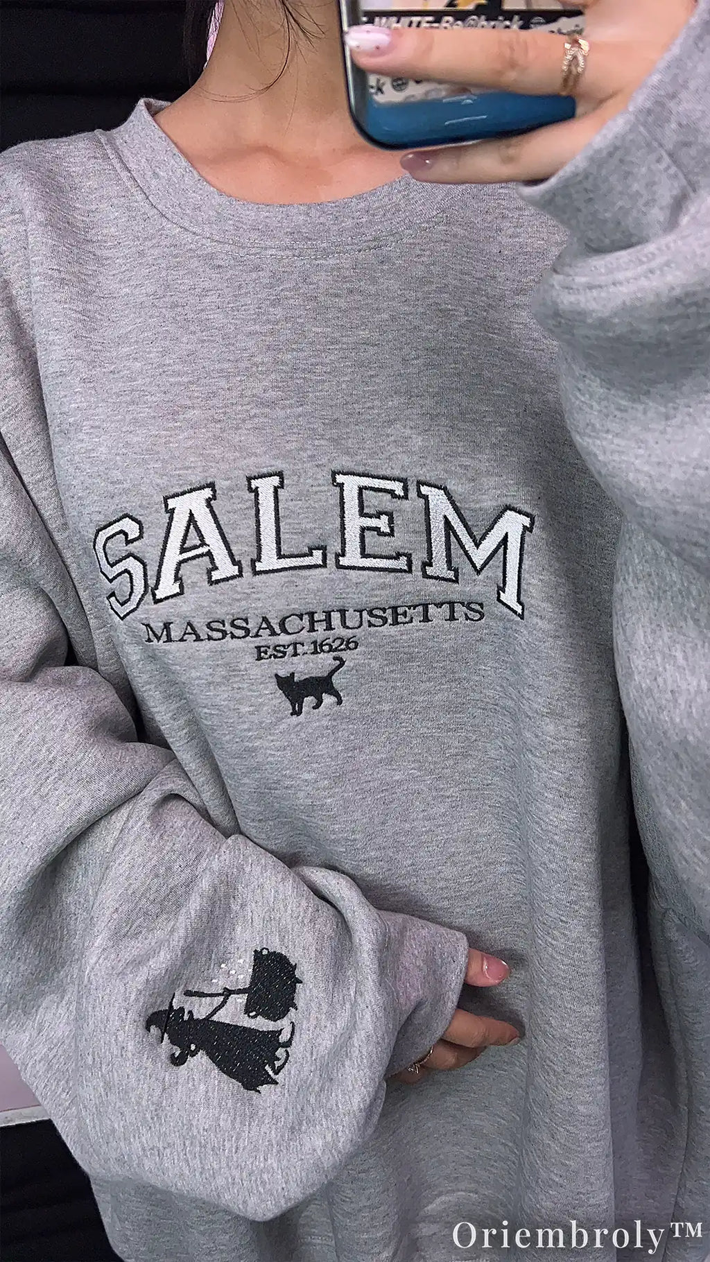 Salem Massachusetts Embroidered Sweatshirt – Witchy Varsity Fleece Crewneck, Gothic Autumn Unisex Gift