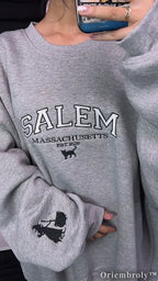 Salem Massachusetts Embroidered Sweatshirt – Witchy Varsity Fleece Crewneck, Gothic Autumn Unisex Gift