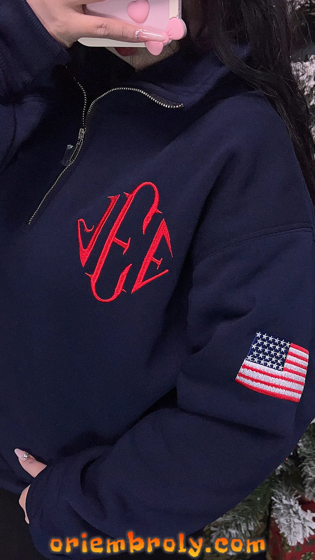 Diamond Monogram Embroidered Quarter Zip Pullover