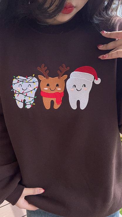 Christmas Tooth Embroidered Sweatshirt – Holiday Dentist Crewneck