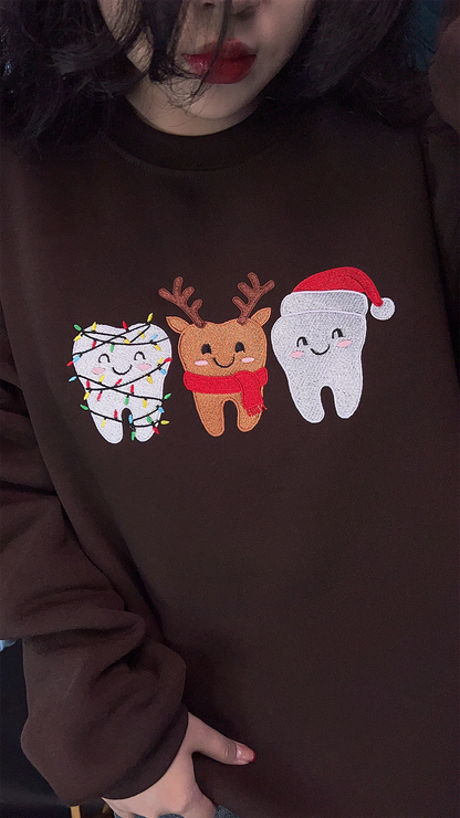 Christmas Tooth Embroidered Sweatshirt – Holiday Dentist Crewneck