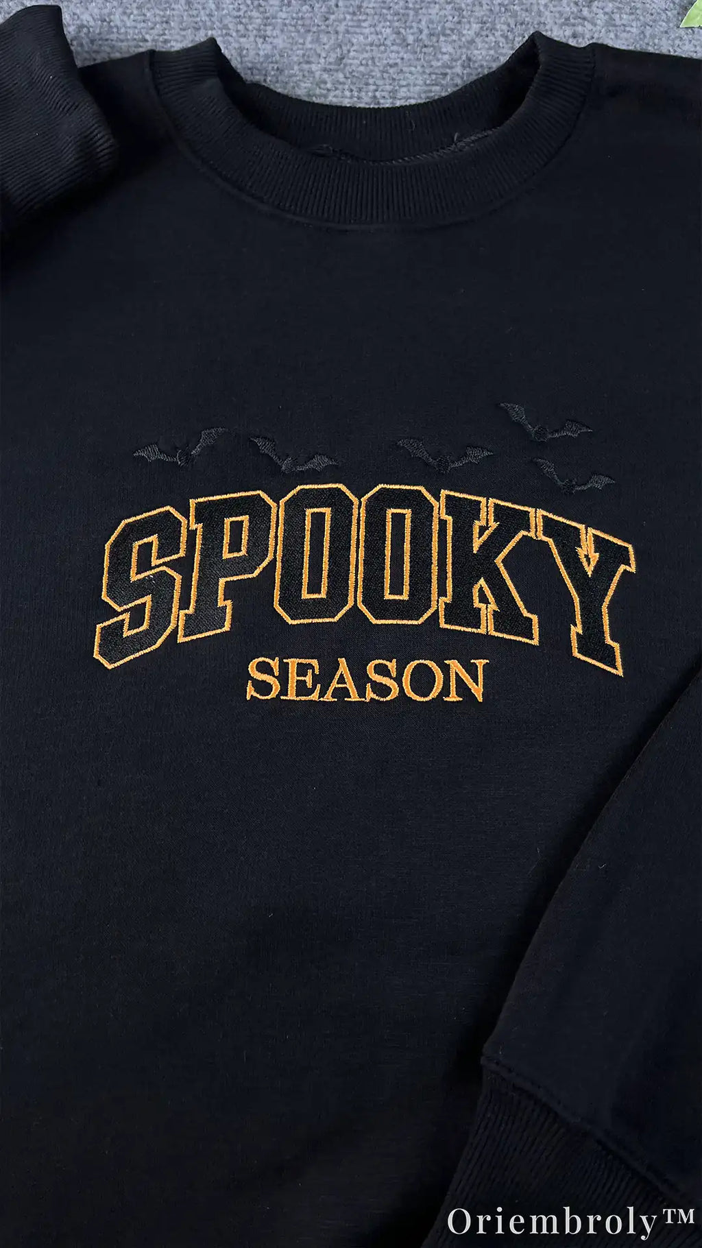 Spooky Season Embroidered Sweatshirt – Varsity Halloween Fleece Crewneck, Cozy Unisex Fall Pullover