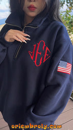 Diamond Monogram Embroidered Quarter Zip Pullover