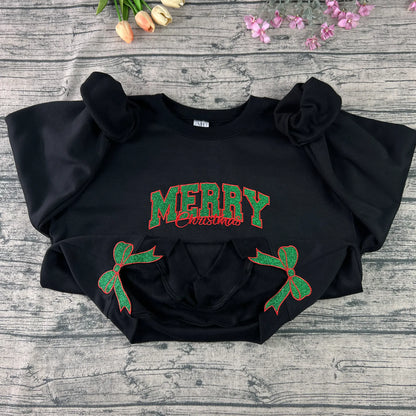 Holiday Glitter Merry Sweatshirt – Double Bow Embroidery