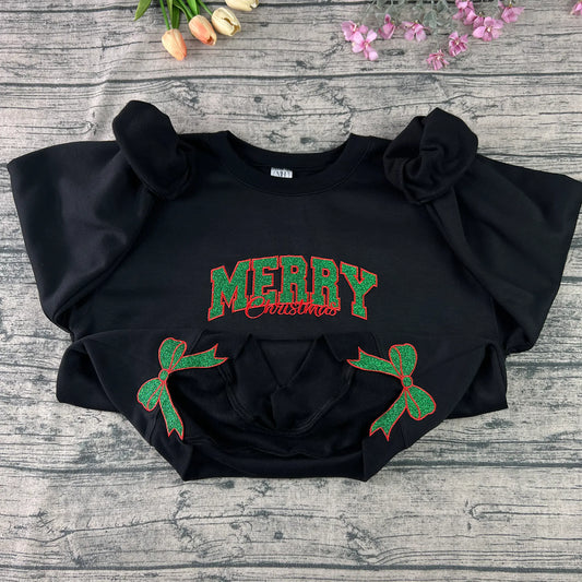Holiday Glitter Merry Sweatshirt – Double Bow Embroidery
