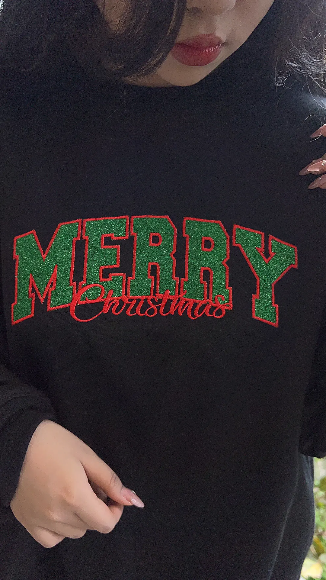 Holiday Glitter Merry Sweatshirt – Double Bow Embroidery