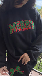 Holiday Glitter Merry Sweatshirt – Double Bow Embroidery