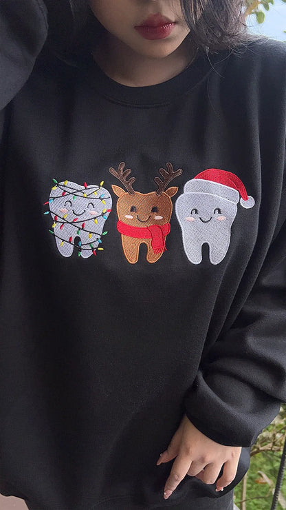 Christmas Tooth Embroidered Sweatshirt – Holiday Dentist Crewneck