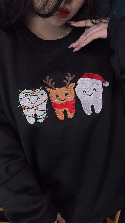 Christmas Tooth Embroidered Sweatshirt – Holiday Dentist Crewneck