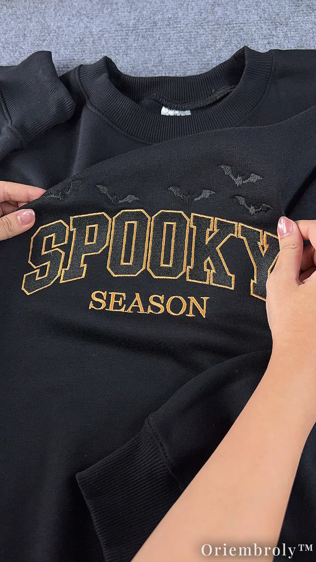 Spooky Season Embroidered Sweatshirt – Varsity Halloween Fleece Crewneck, Cozy Unisex Fall Pullover
