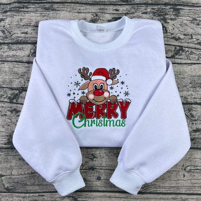 Merry Christmas Reindeer Embroidered Sweatshirt