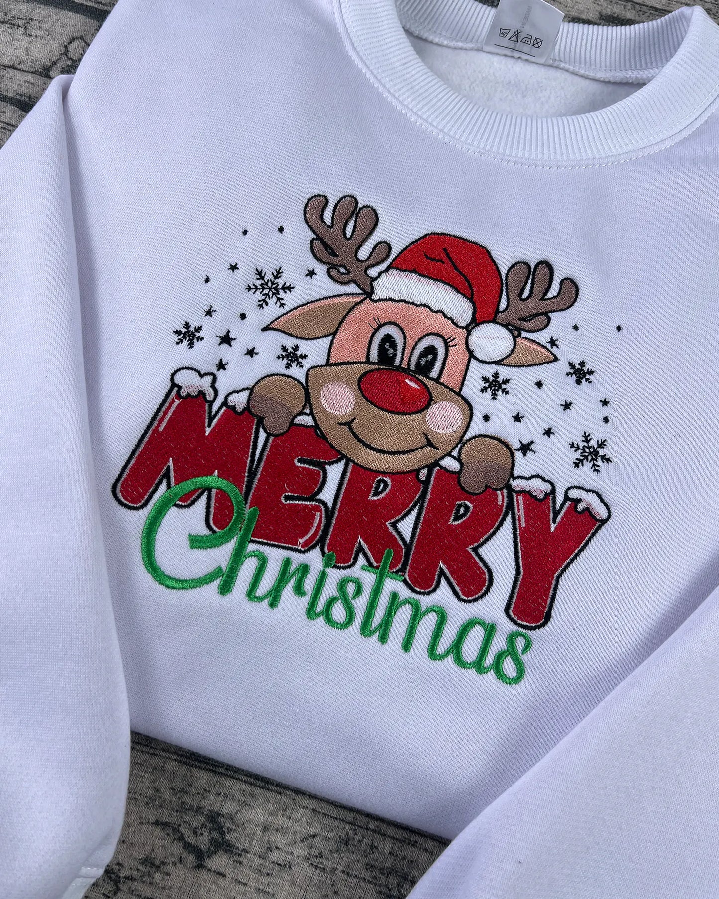 Merry Christmas Reindeer Embroidered Sweatshirt