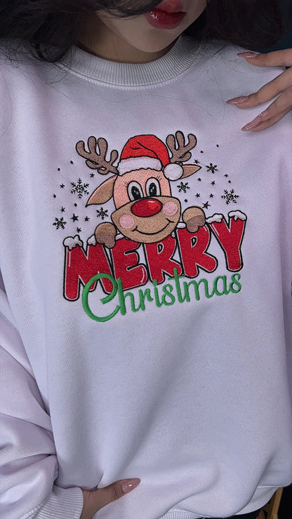 Merry Christmas Reindeer Embroidered Sweatshirt